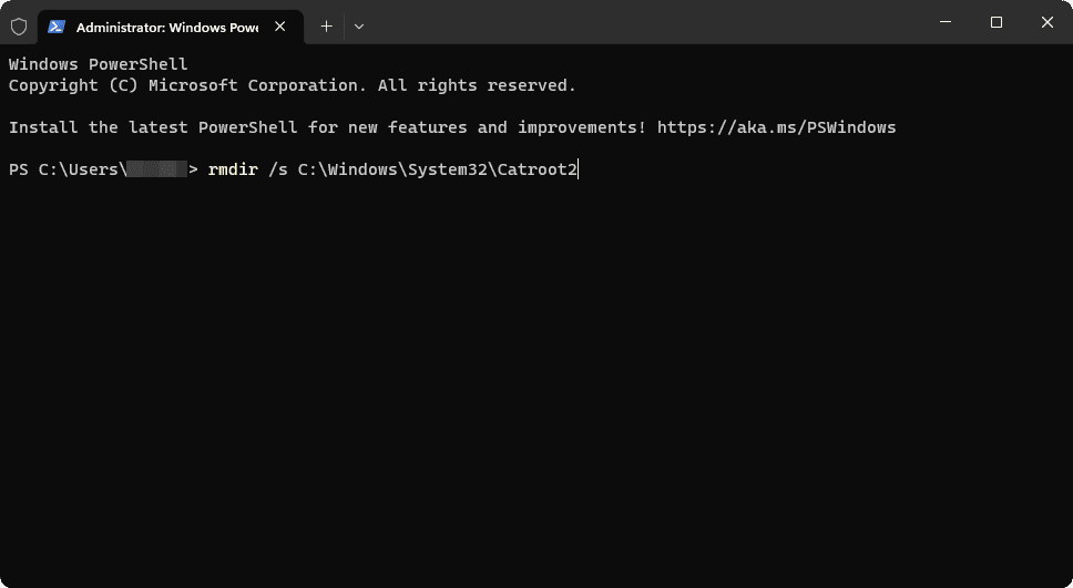 rmdir catroot 2 terminal