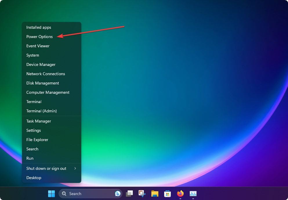 selecting power option from power menu