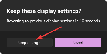 slecting keep changes on display