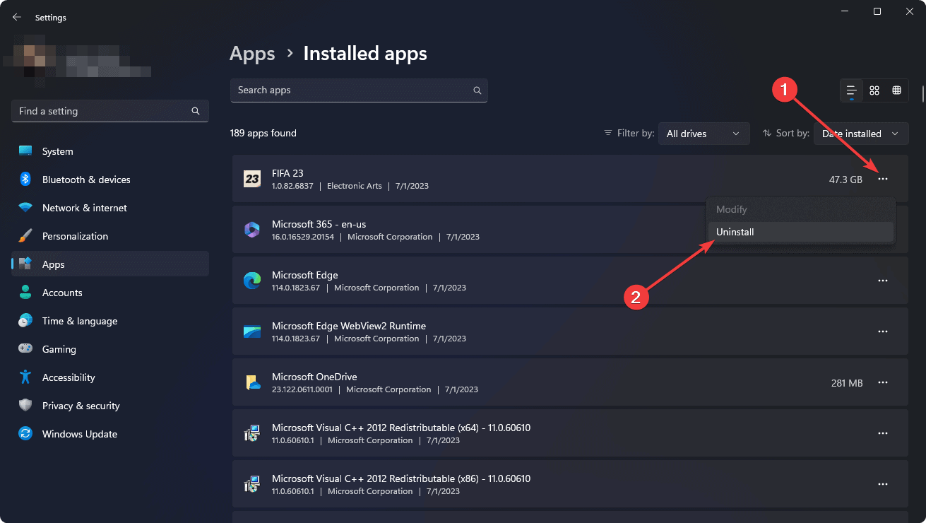 uninstalling game from windows 11 settings