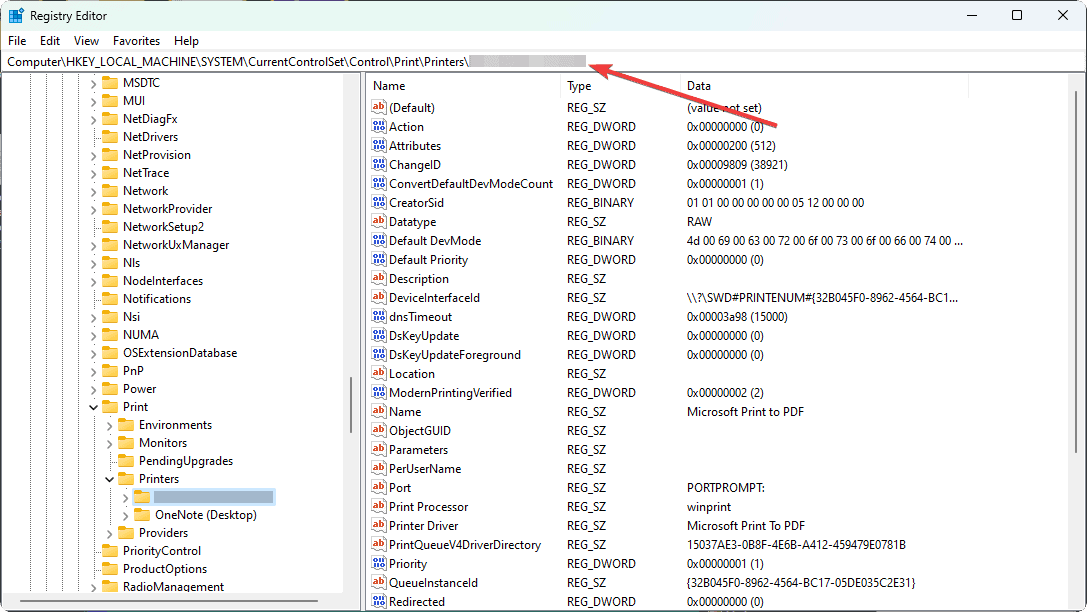 HKEY LOCAL MACHINESYSTEMCurrentControlSetControlPrintPrinters
