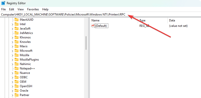 HKEY LOCAL MACHINESoftwarePoliciesMicrosoftWindows NTPrintersRPC