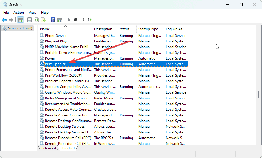 Print Spooler in services