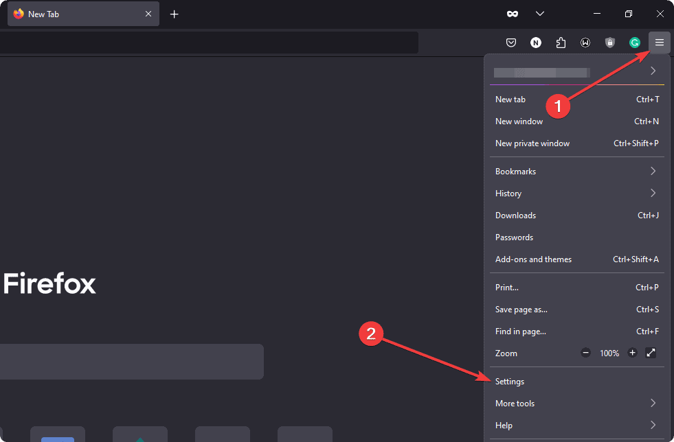 going to settings on web browser