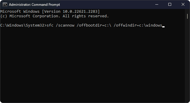 sfc scannow offbootdir=c offwindir=cwindows cmd